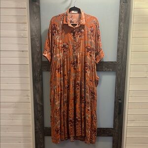 NATURAL LIFE Orange Floral Midi Button-Front Dress